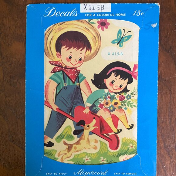 Vintage Decal Boy and Girl in Wheelbarrow Meyercord x4158 - Picture 1 of 3